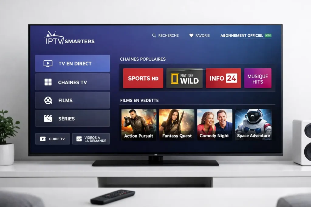 interface application streaming iptv smarters abonnement officiel sur smart tv